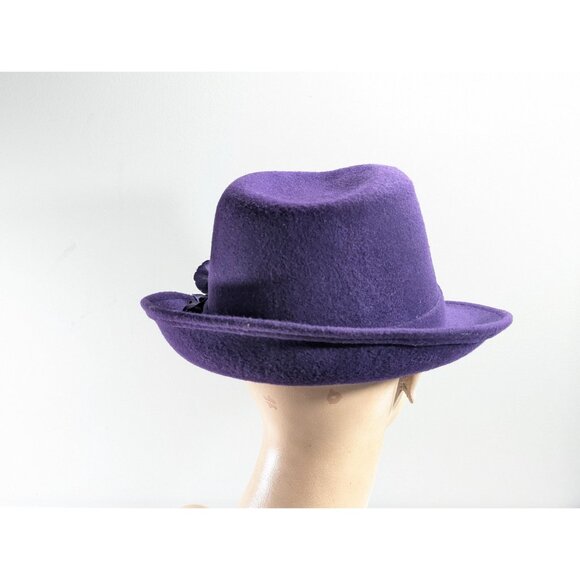 Deep Purple Wool fedora, TEMPTATION Italy purple wool fedora with flower made in - Picture 8 of 10